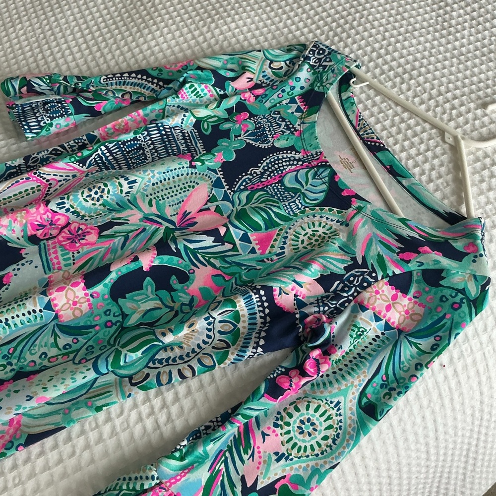 Lilly Pulitzer Navy and Pink Floral Midi Dress